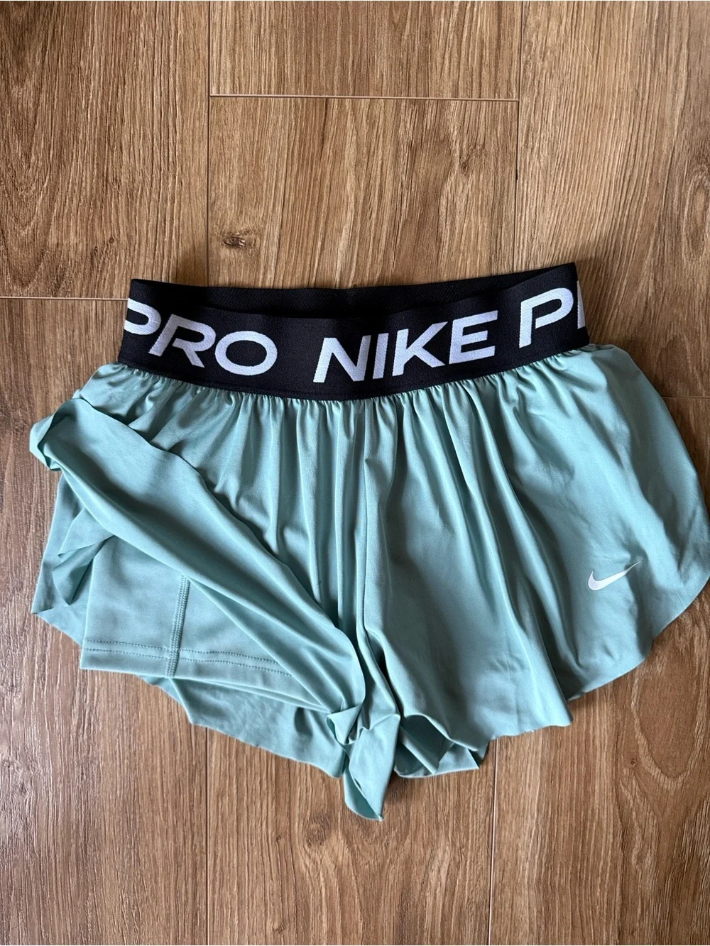 Nike Mint Green Girls' Athletic Shorts with Black Logo Waistband